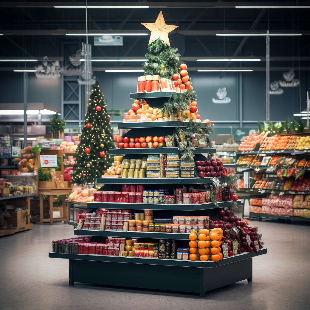 Christmas tree made of supermarket products