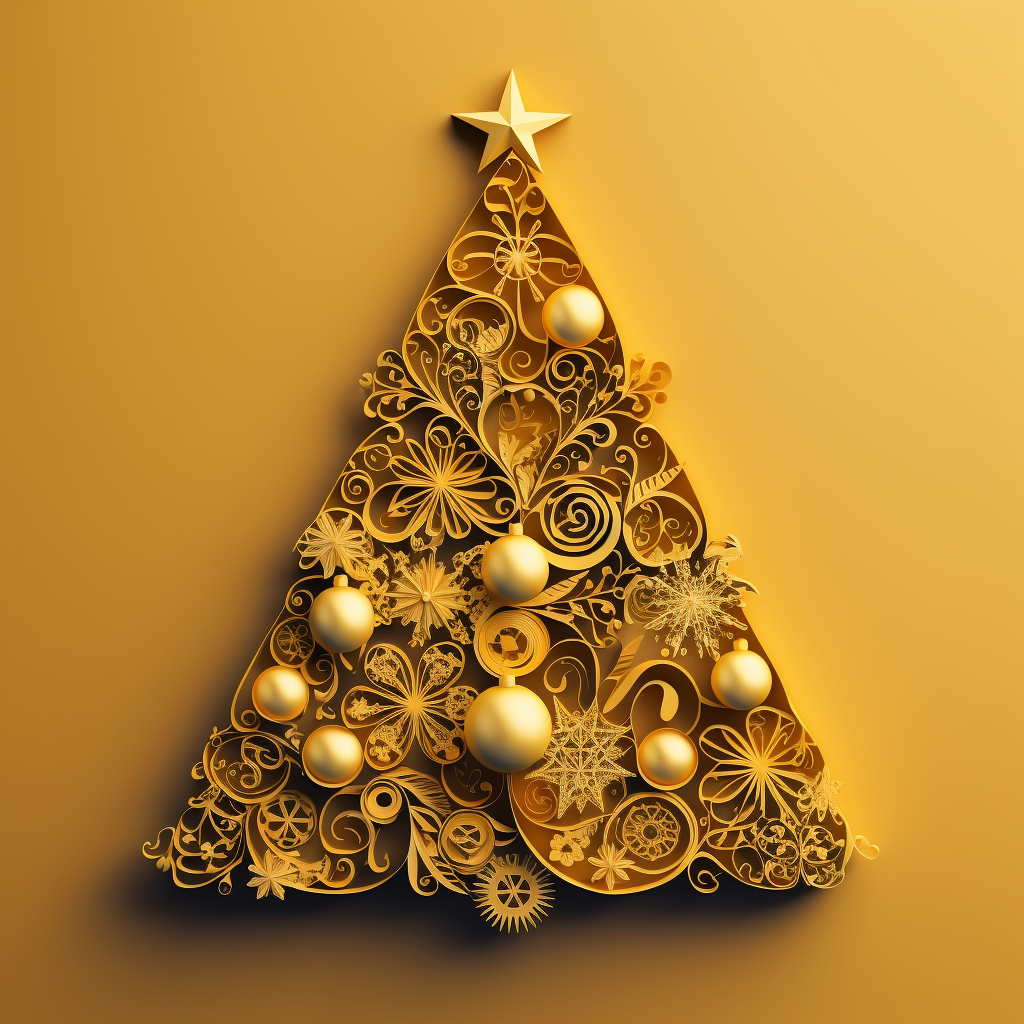 Beautiful Christmas tree with yellow details