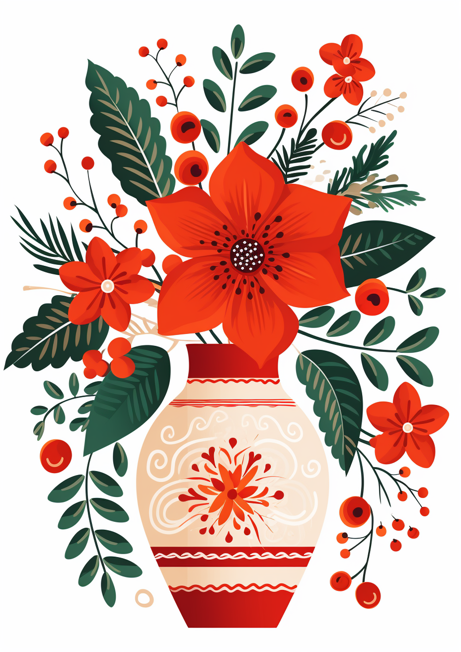 Christmas vase with flowers illustration