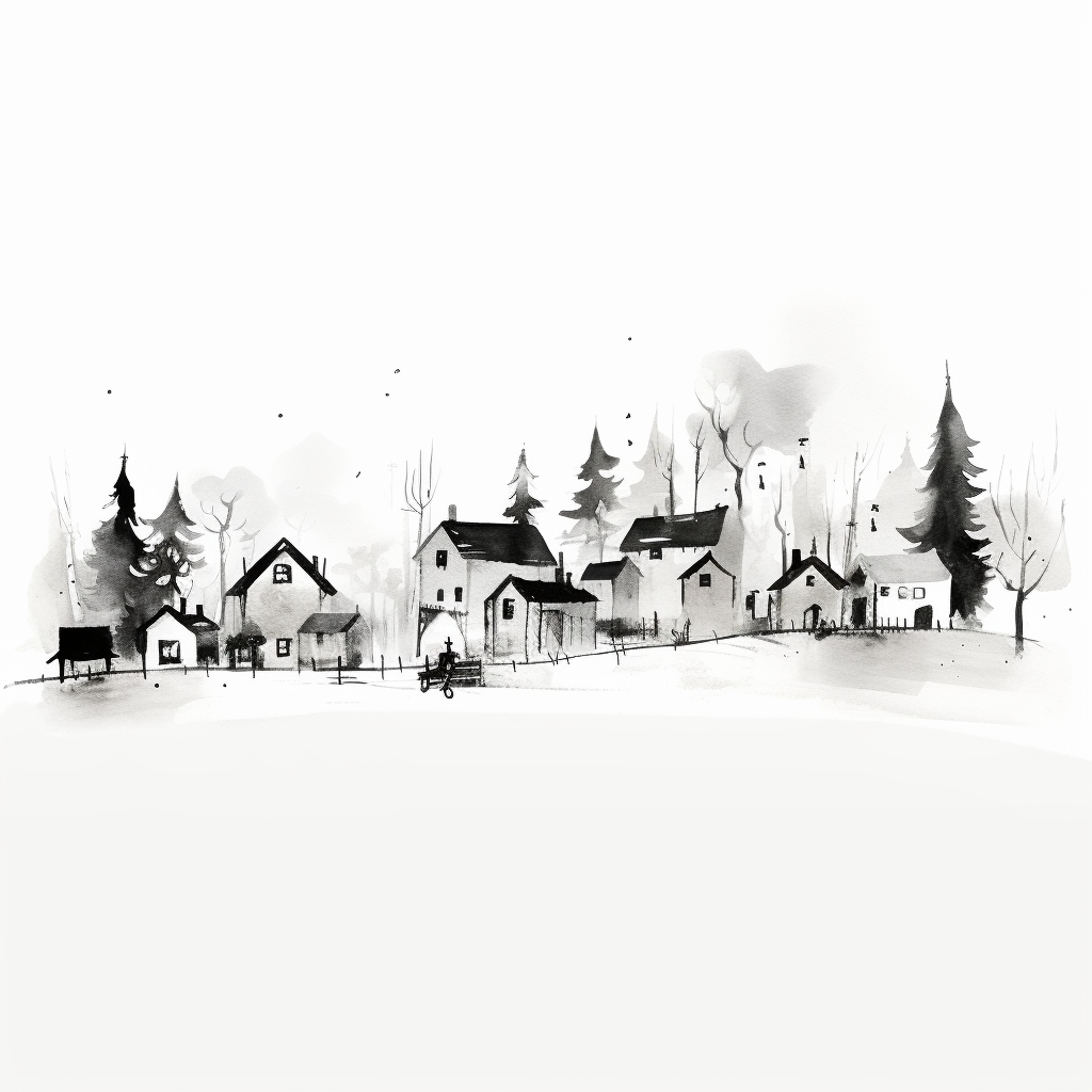 Gestural Christmas Village Sketch