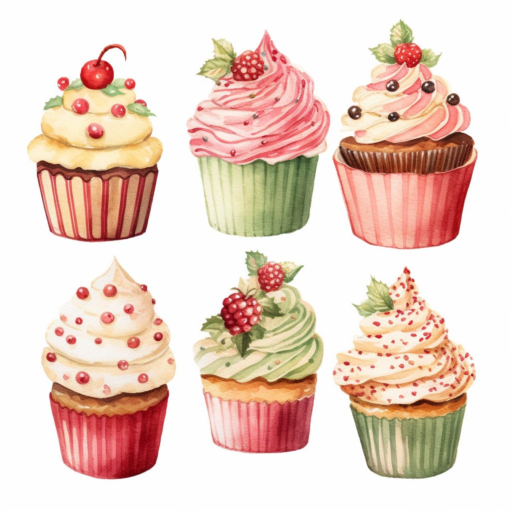 Beautiful Christmas Watercolour Cupcakes