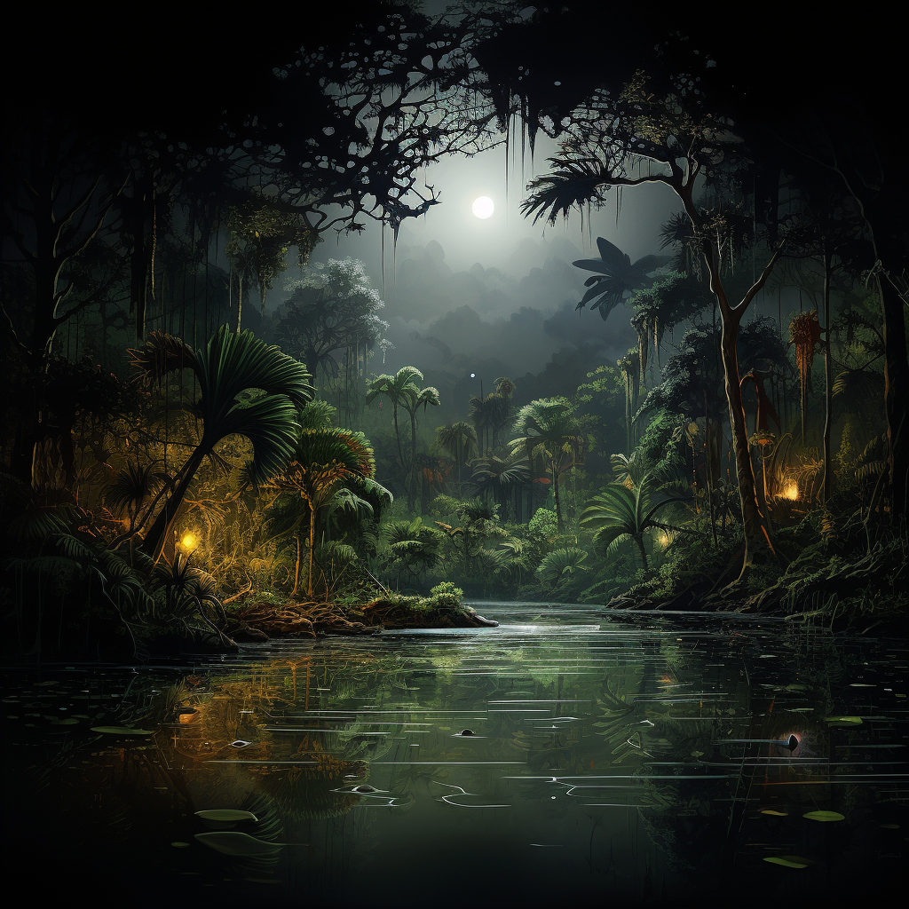 Serene winter jungle night scene