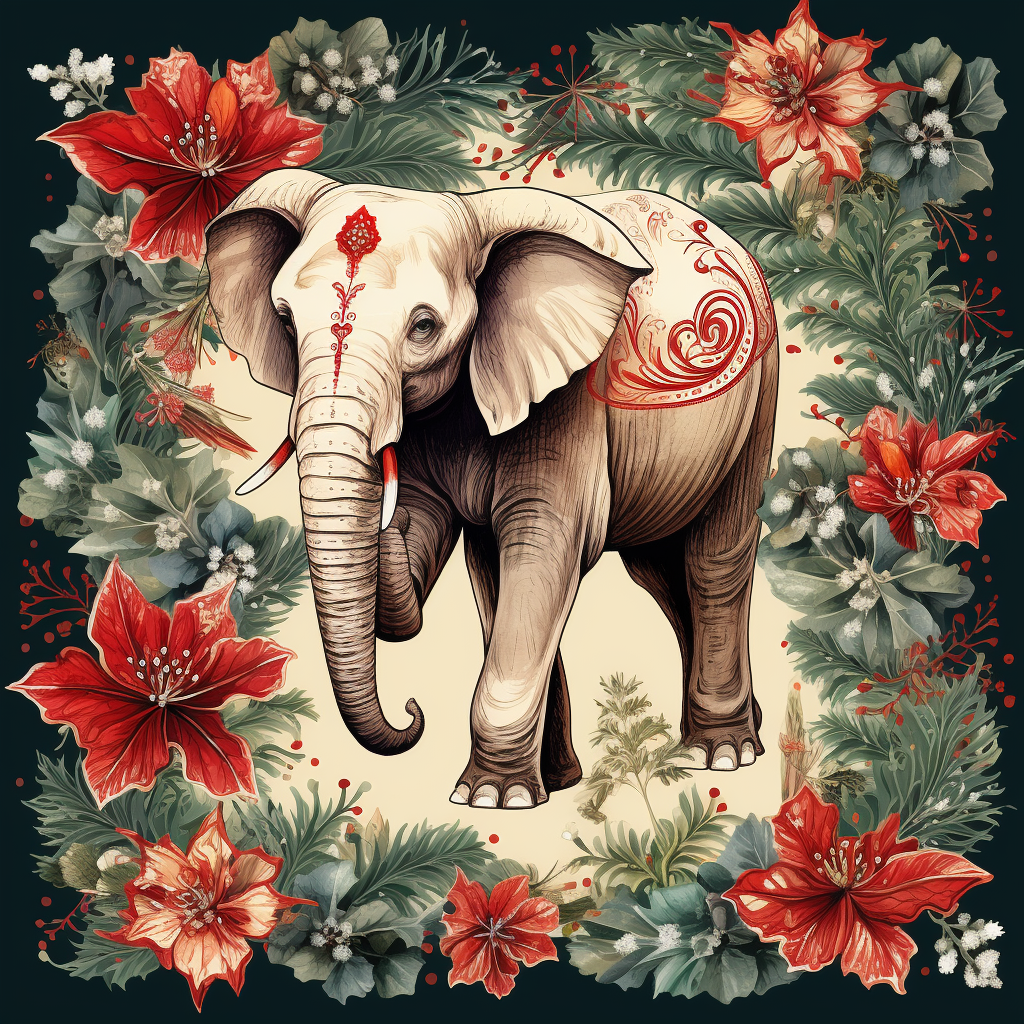 Beautiful Christmas wrapping paper with elephant design