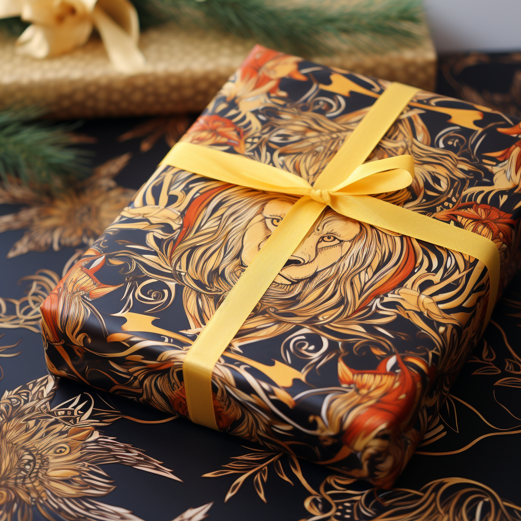 Christmas wrapping paper with lion design