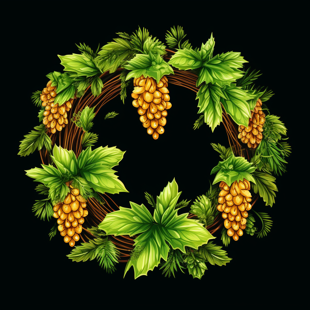 Colorful Christmas wreath with beer hops and barley