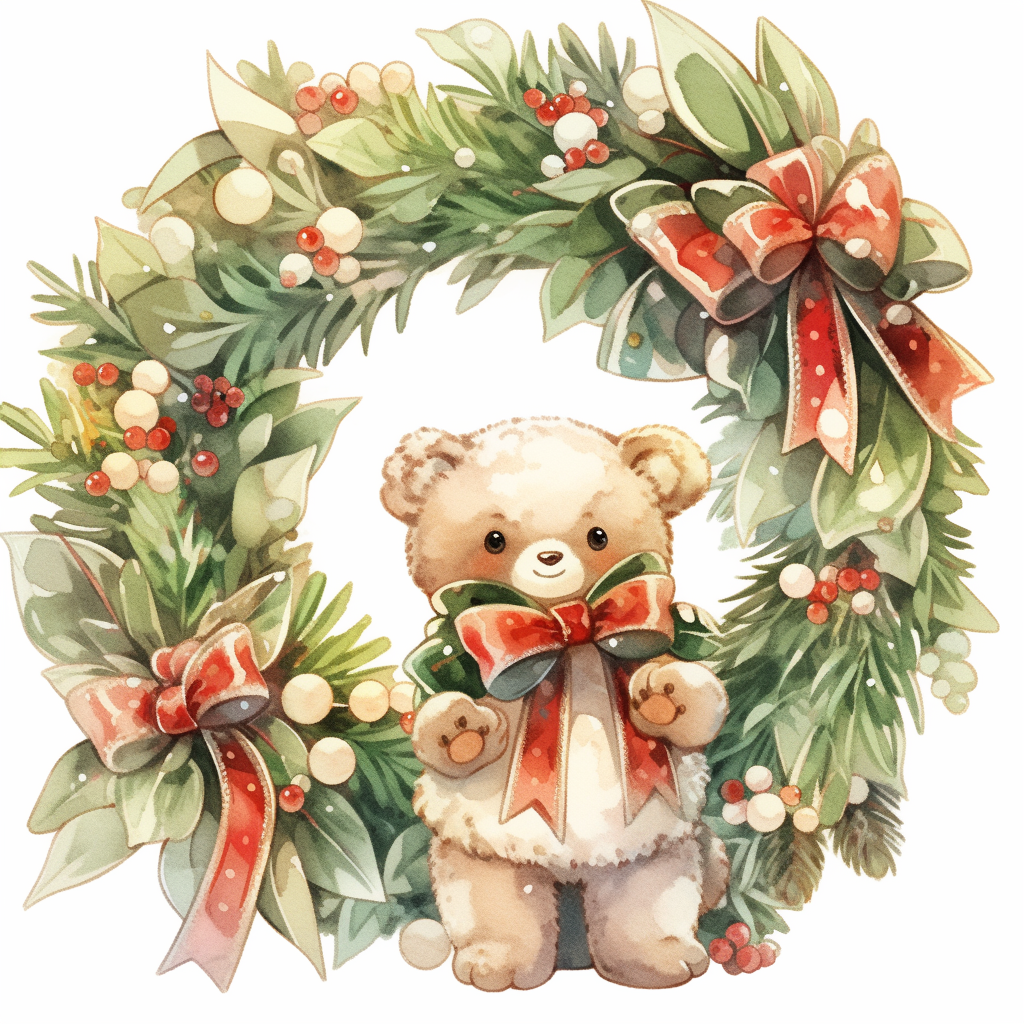 Beautiful Christmas Wreath with Teddy Bear and Velvet Stone