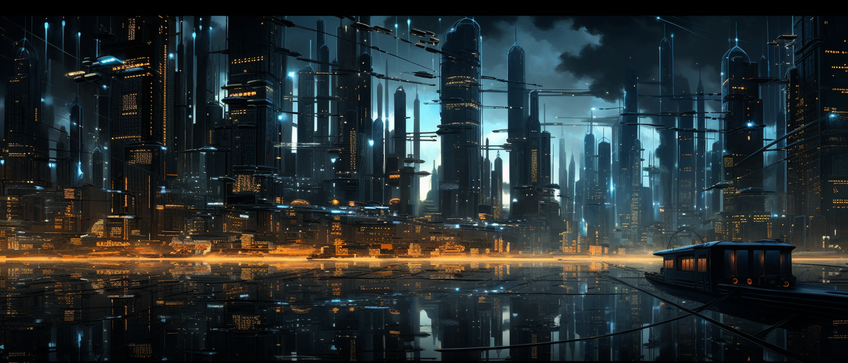 Detailed fluorescent city in Christopher Nolan's sci-fi scene