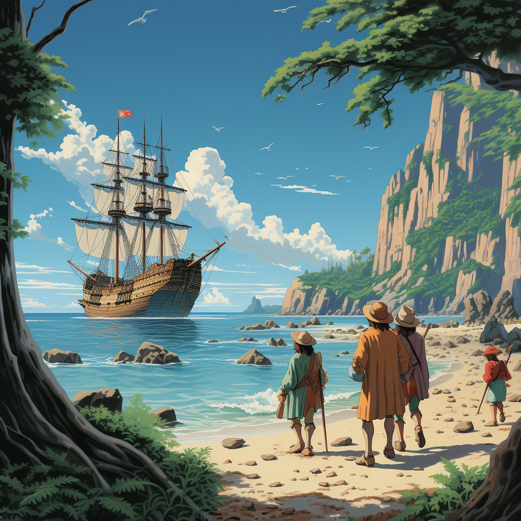 Christopher Columbus Arriving to Hispaniola Cartoon Image