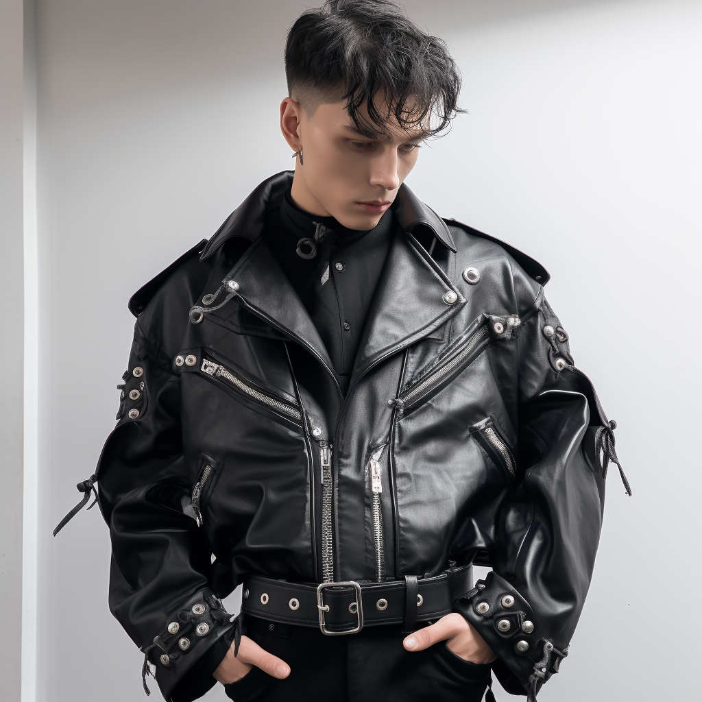 Stylish men's oversized cropped leather jacket