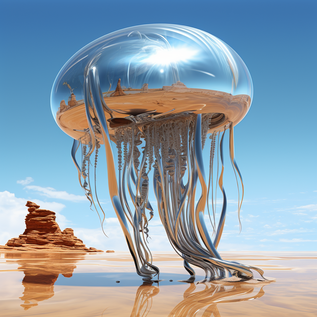 Beautiful chrome jellyfish swimming gracefully