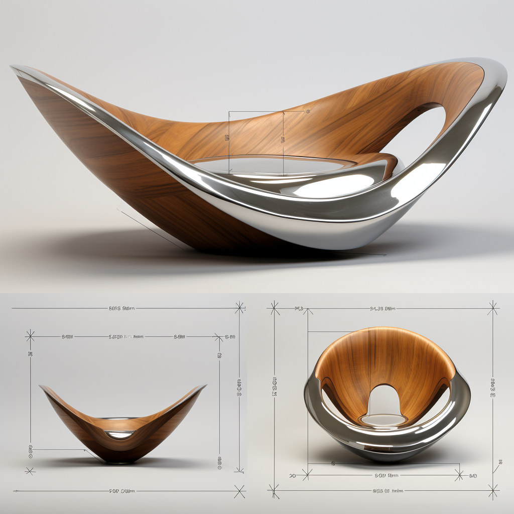 Beautiful chrome math geometry bowl in water wave with wood base