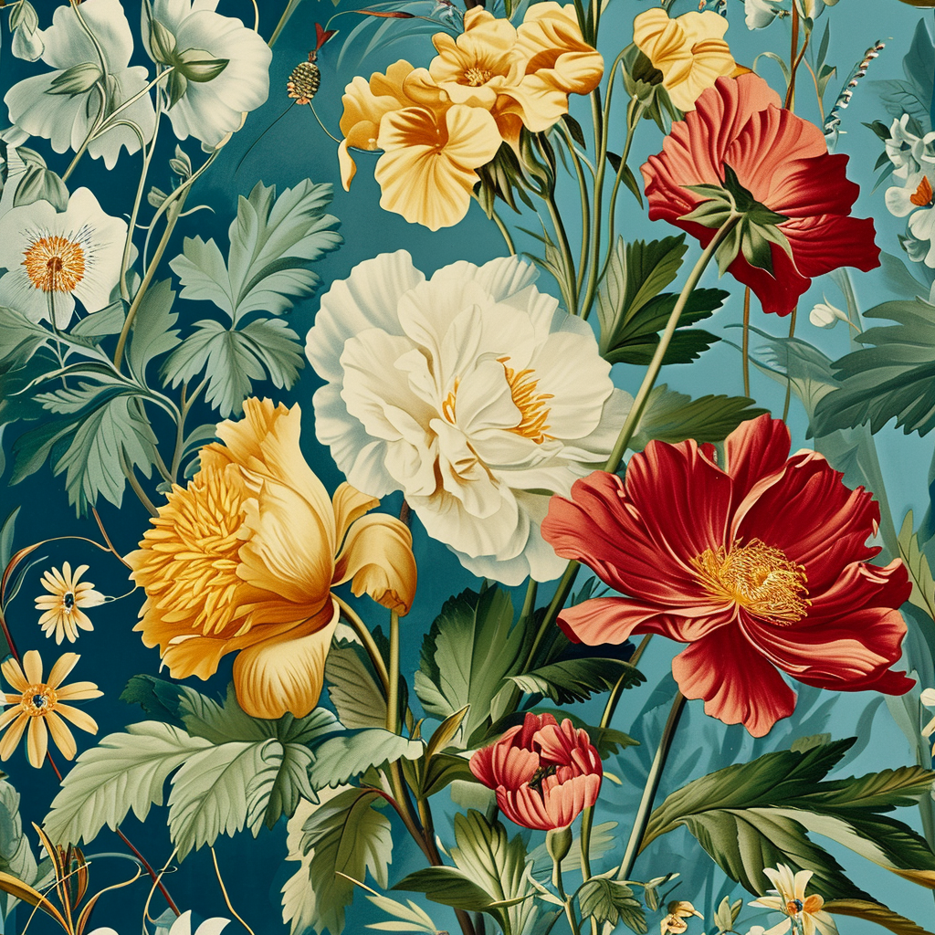 Colorful chromolithographic floral tile design