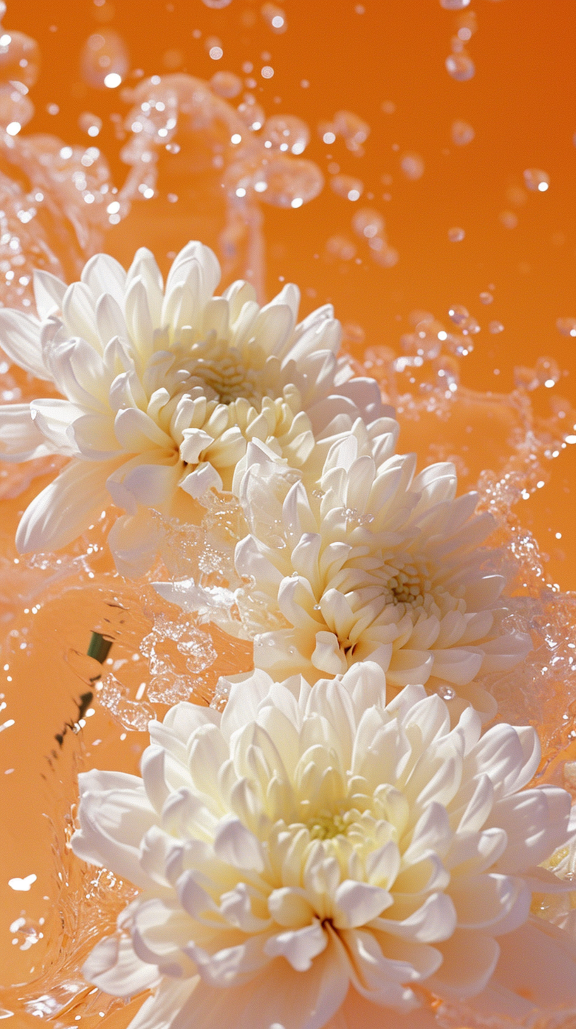 Chrysanthemum Poster with White Chrysanthemums and Water Splash