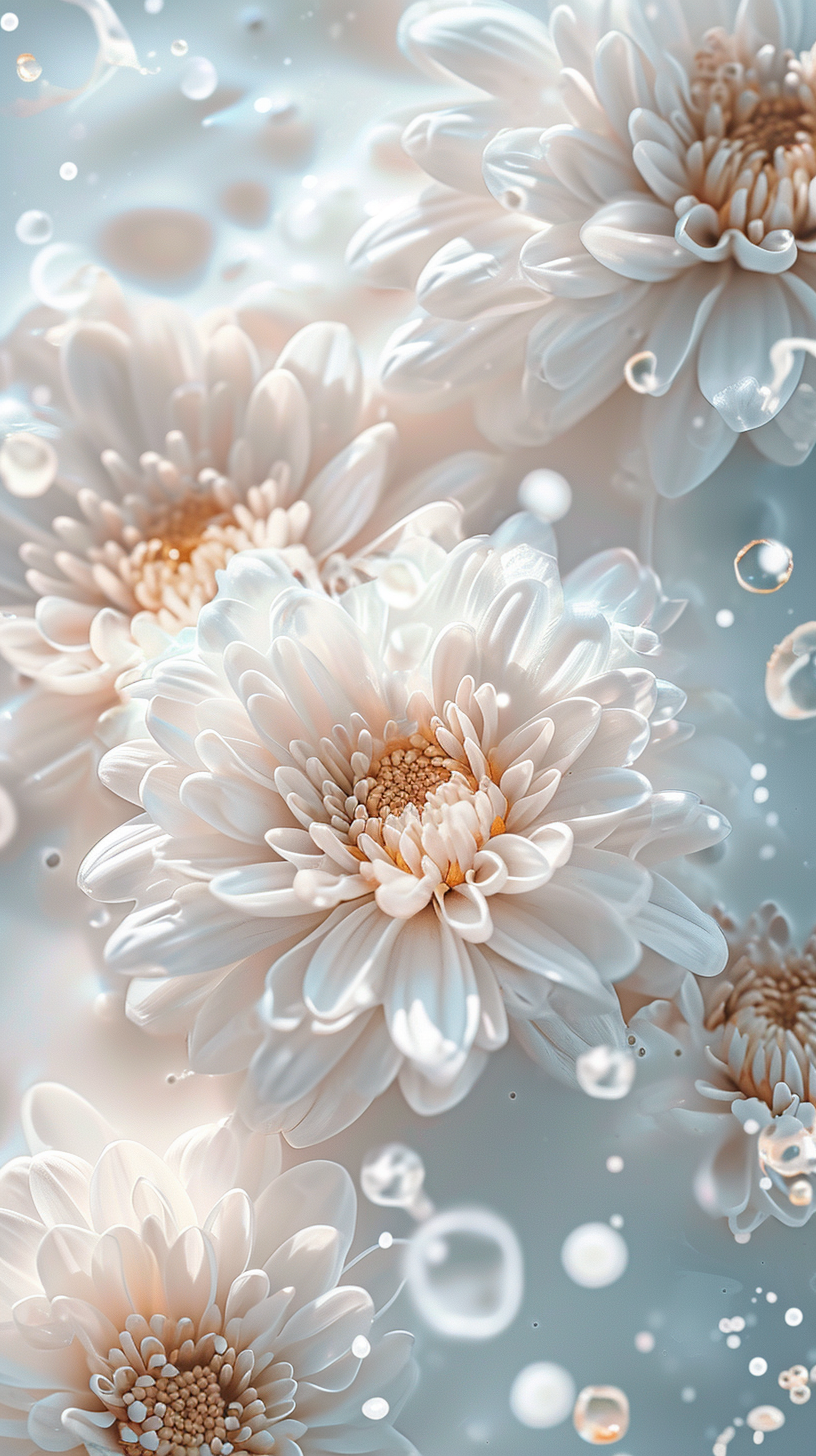 Chrysanthemum poster with milk splash illustration