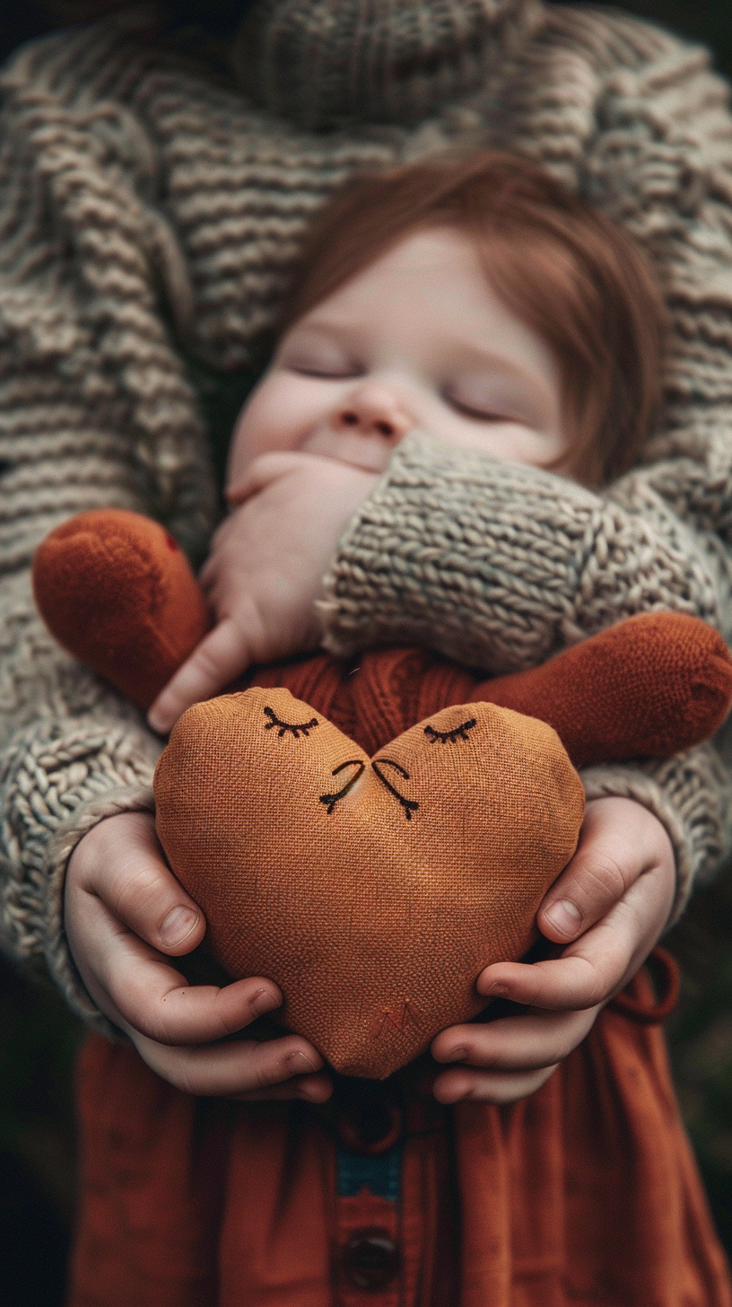 Child holding heart shaped doll