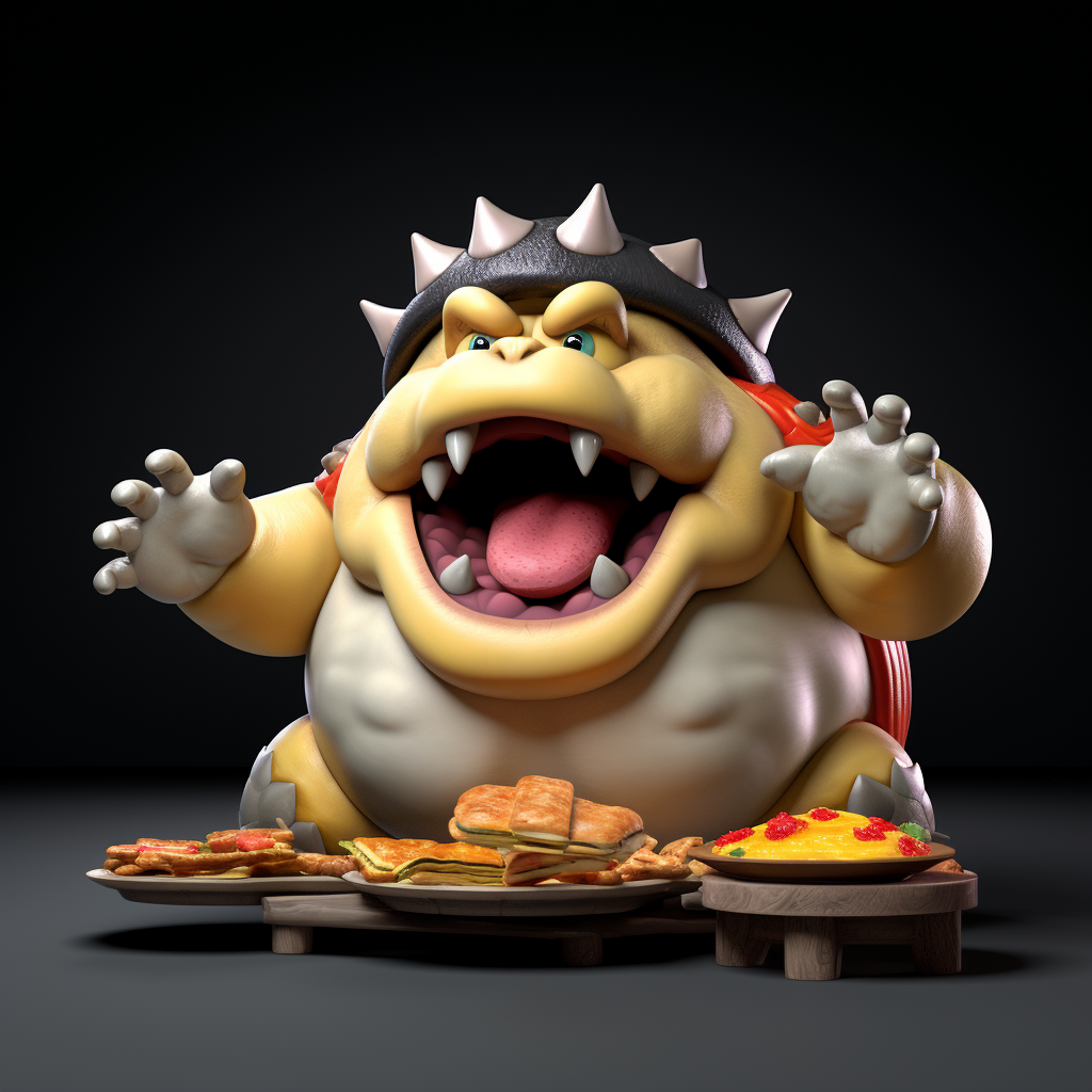 Bowser eating pierogi cartoon character