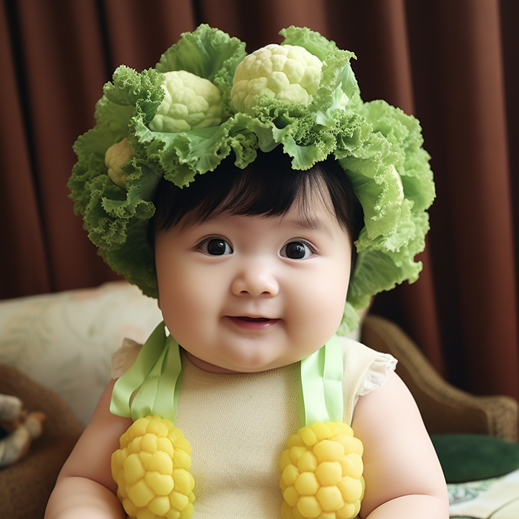 Cute Chinese Baby Cabbage with Broccoli Crown