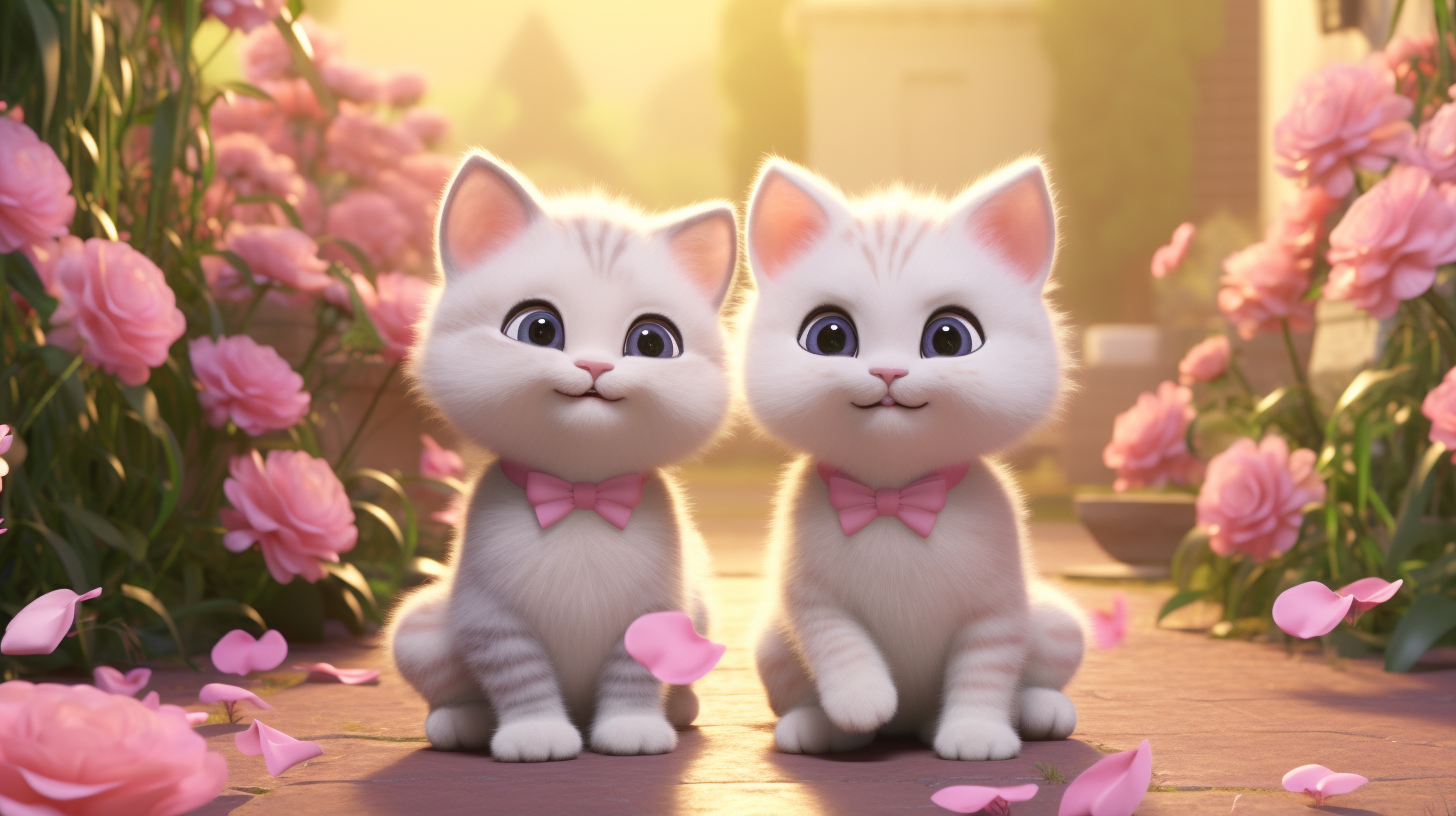 Two adorable baby cat characters getting married