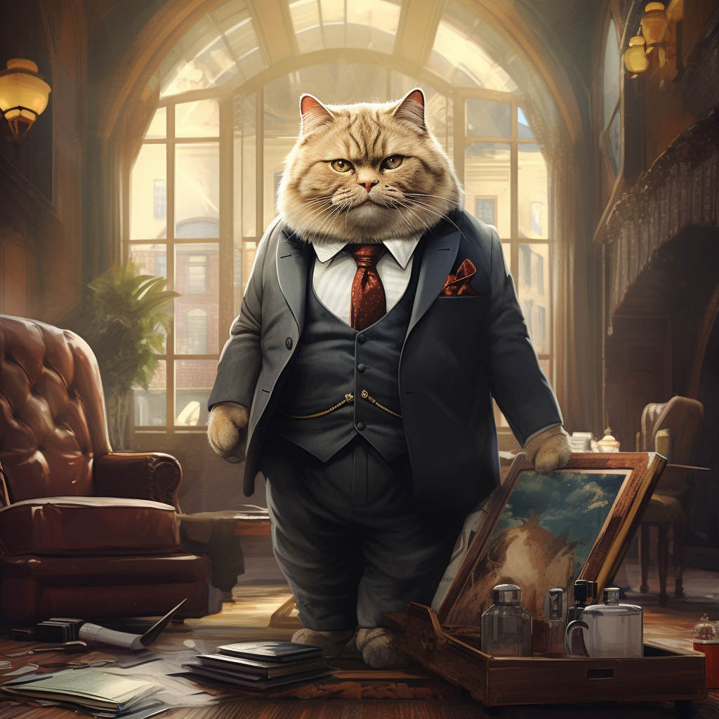 Chubby cute cat as rich man