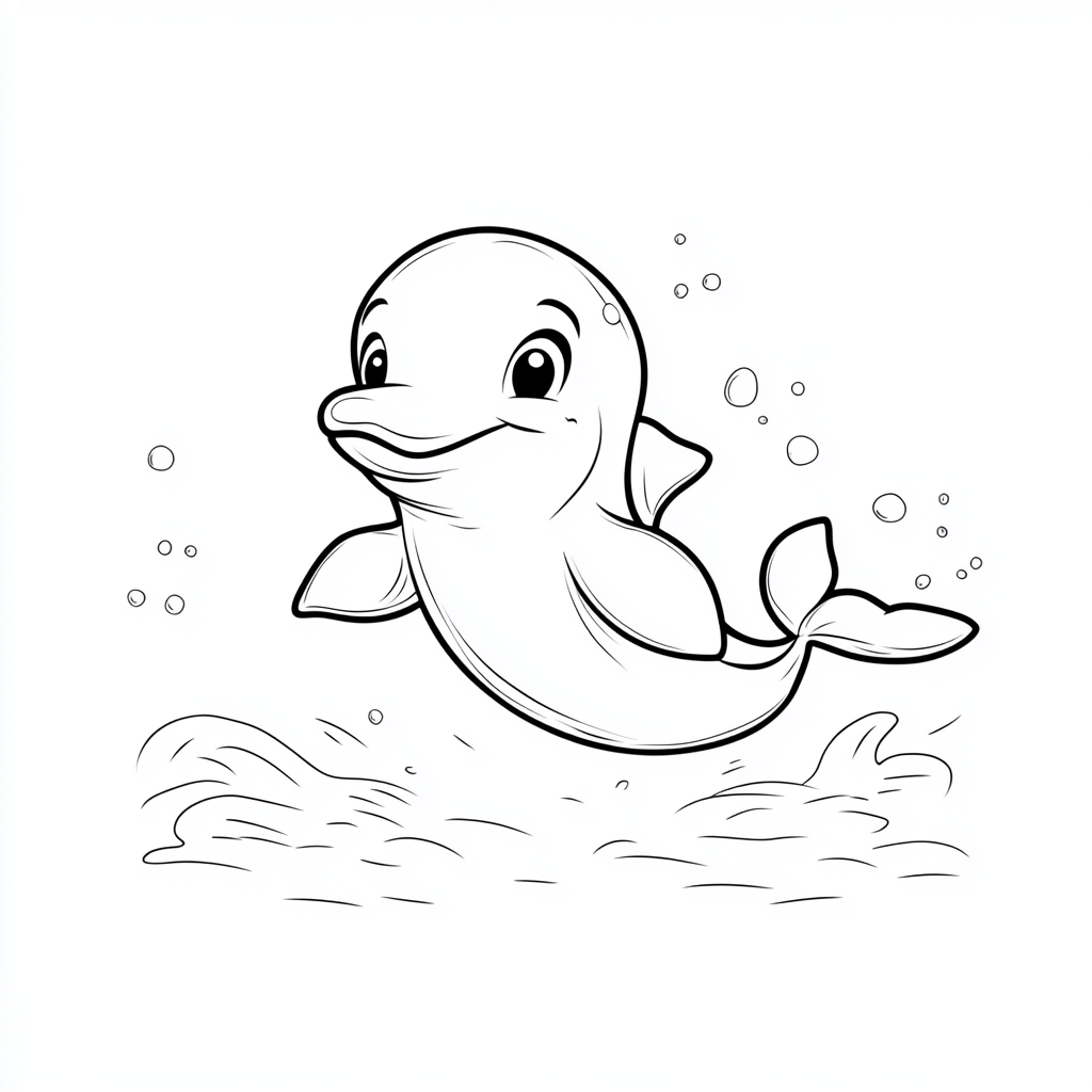 Cute Dolphin Coloring Page Outline