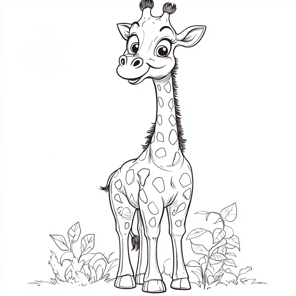 Cute Giraffe Stretching Neck Coloring Page