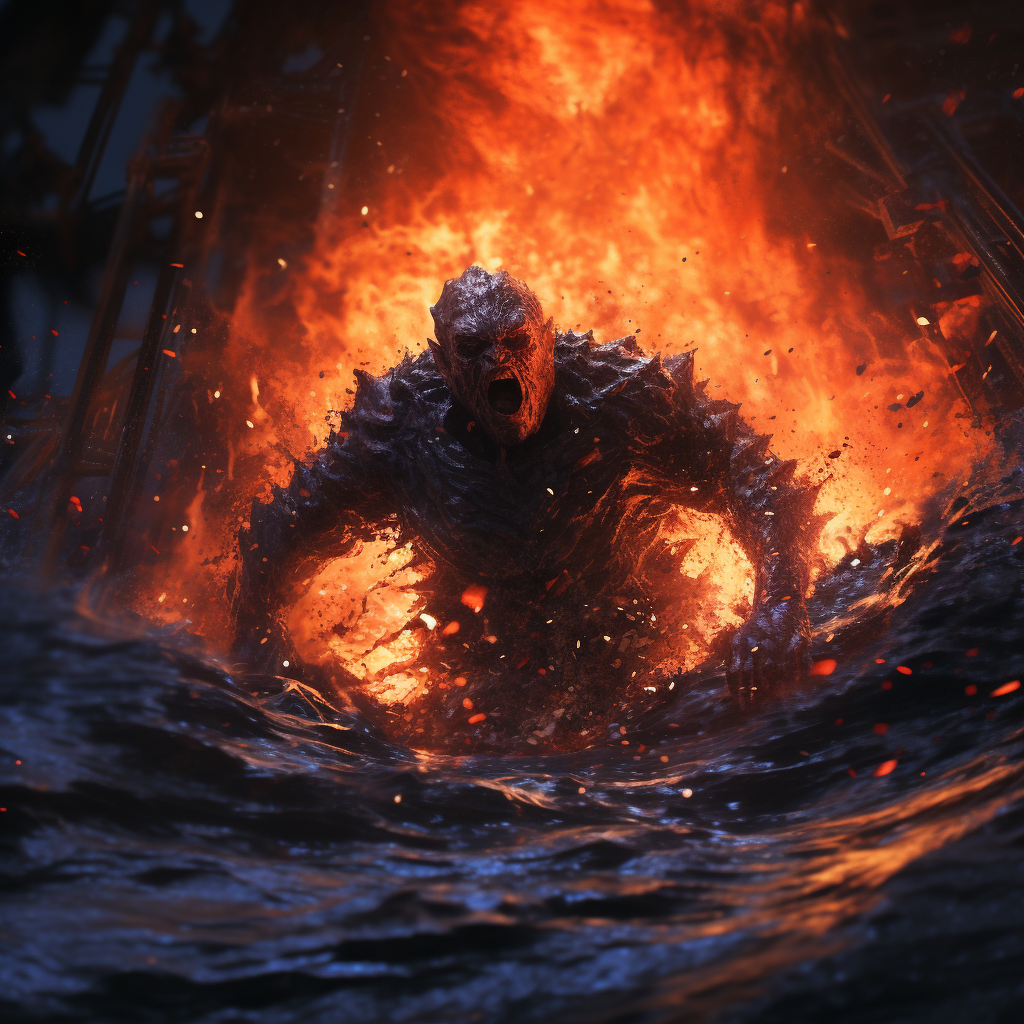 Chubby man falling into lava monster