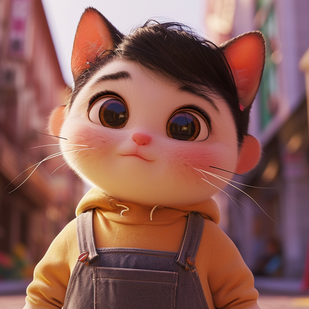 Adorable chubby neko girl in a Pixar movie