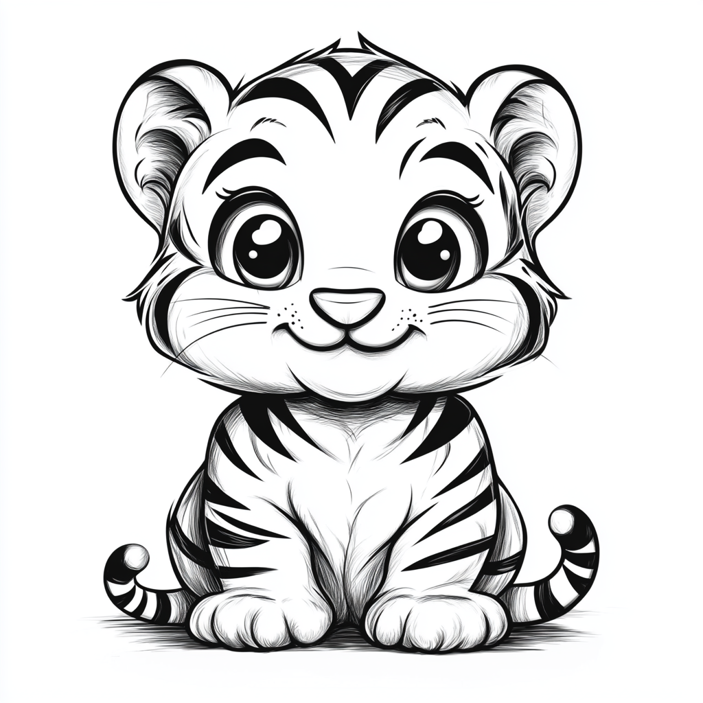 Chubby Tiger Coloring Page Outline