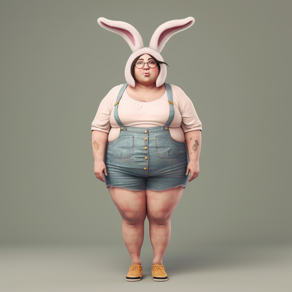 Chubby Woman Bunny Ears Realistic