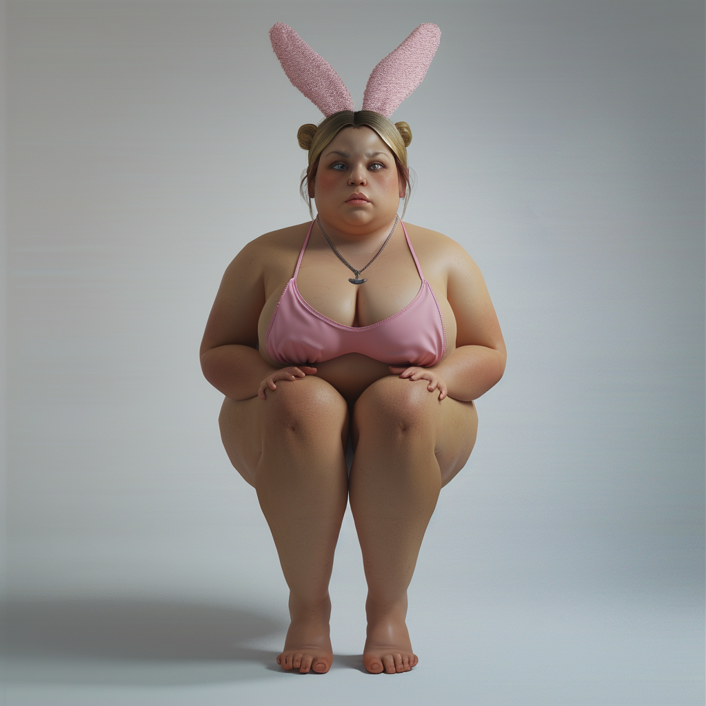 Chubby woman with bunny ears