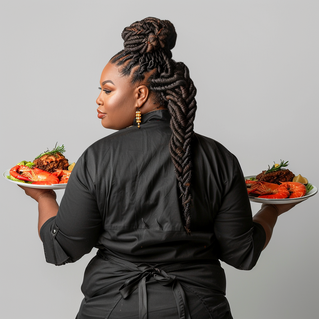 Female chef with seafood plates