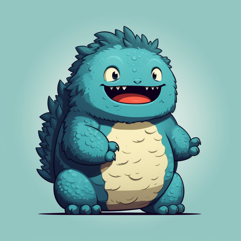 Adorable chubby Godzilla in cartoony style