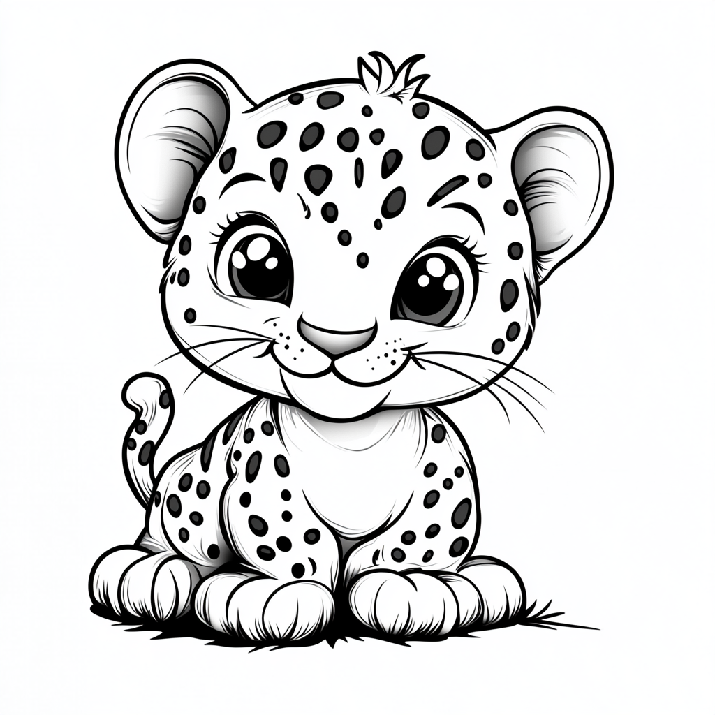 Friendly chubby leopard coloring sketch