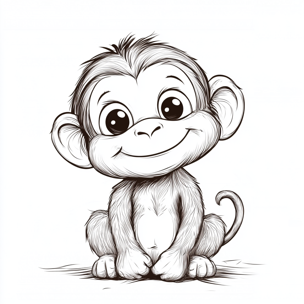 Smiling chubby monkey sketch outline