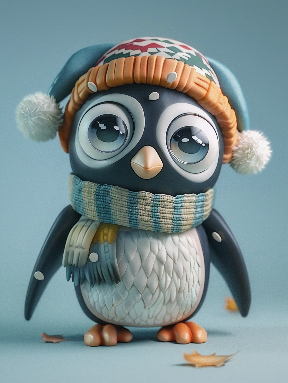 Cute chubby penguin toy with hat and scarf