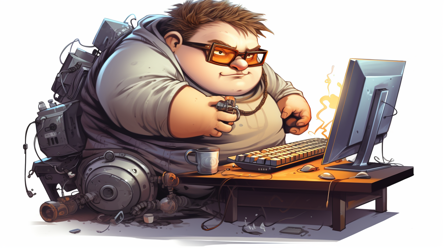 Playful chubby gamer immersed in a gaming session