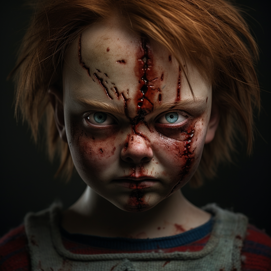 Midjourney AI-generated image of Chucky with scars