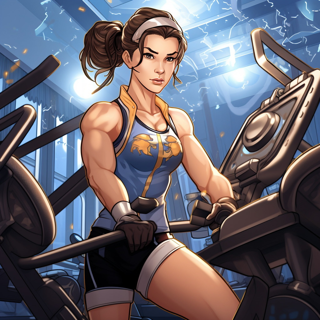 Chun Li working out with determination