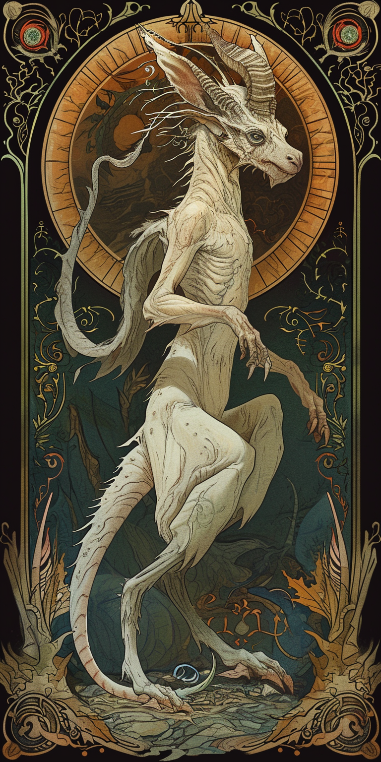 Art Nouveau painting of the chupacabra