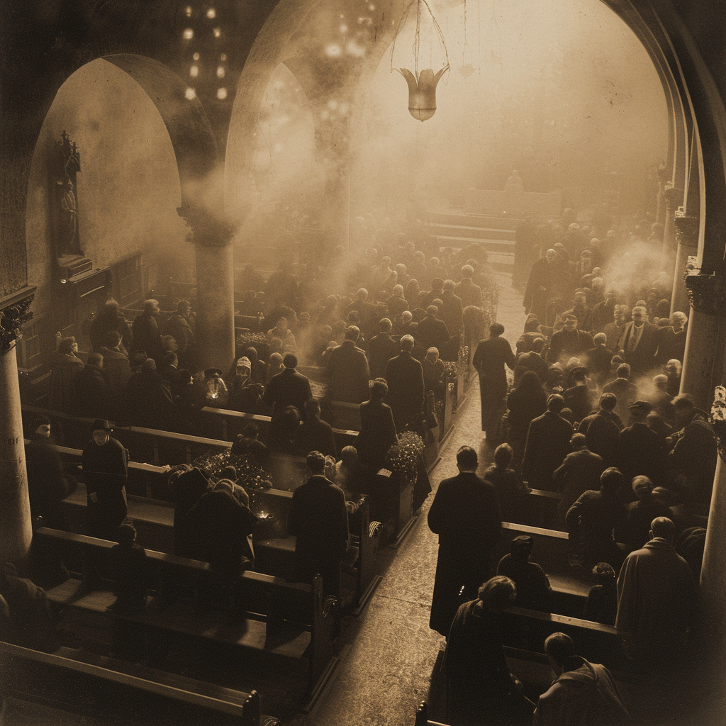 Funeral in Church People Pews 1910