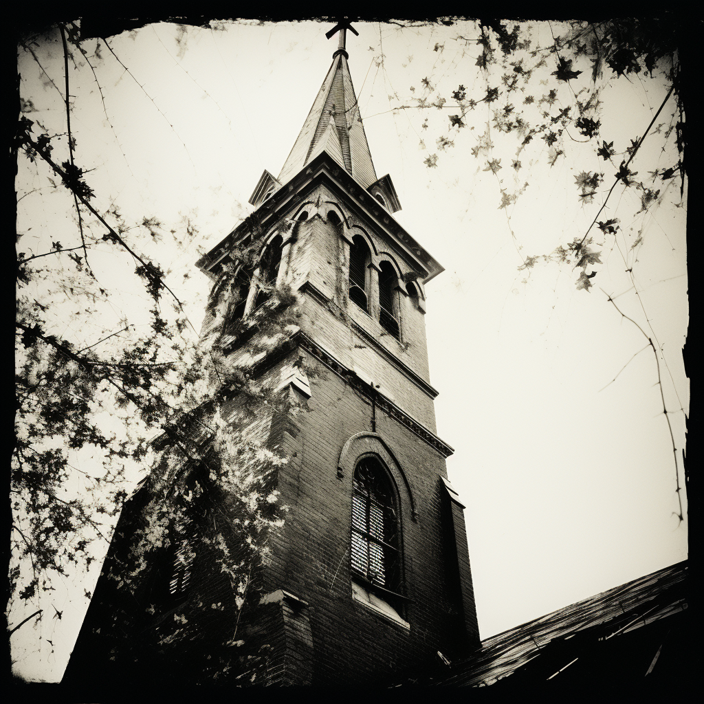 Black and white church steeple photo