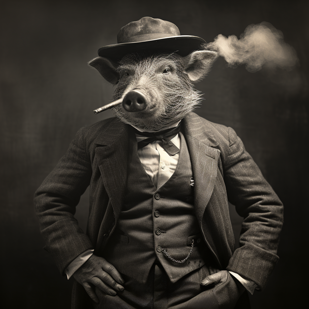 Cigar Smoking Boar in Black and White