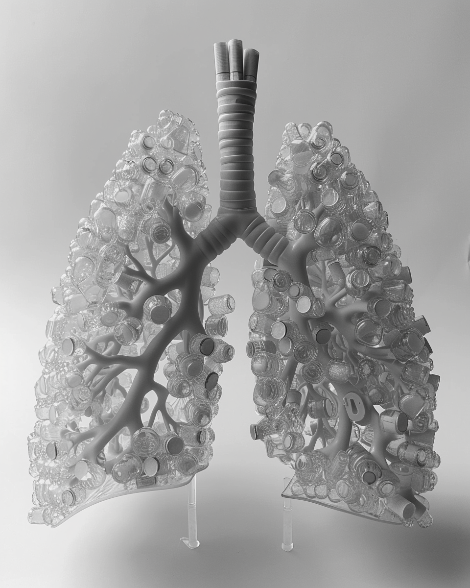 Lung sculpture made of cigarettes