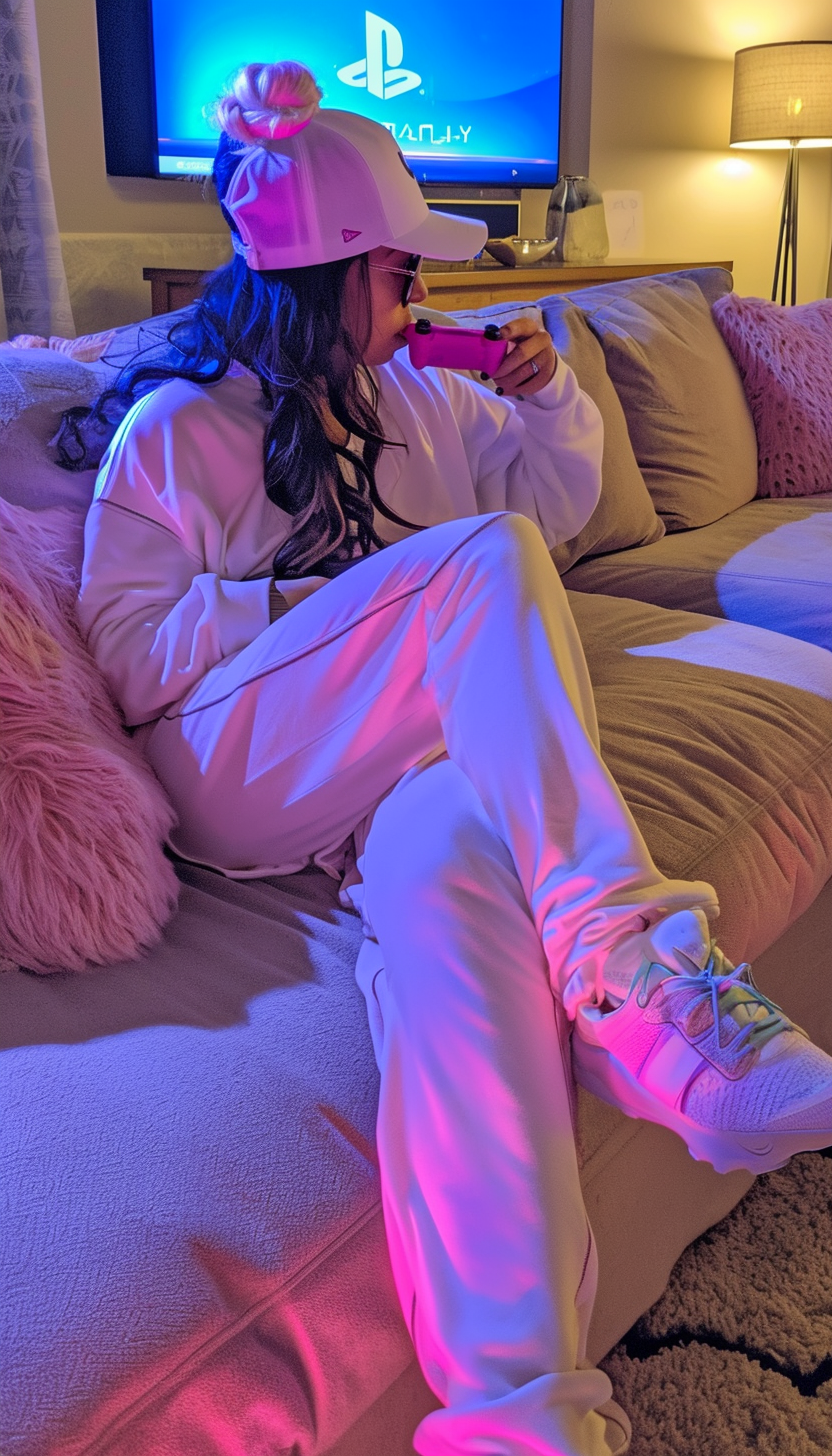 Cinderella playing PlayStation 5 in Nike outfit