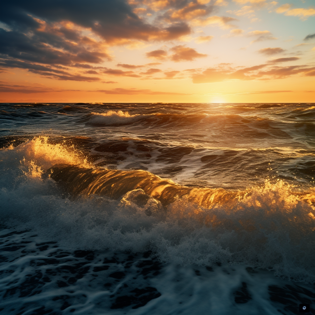 Beautiful ocean wave at sunset