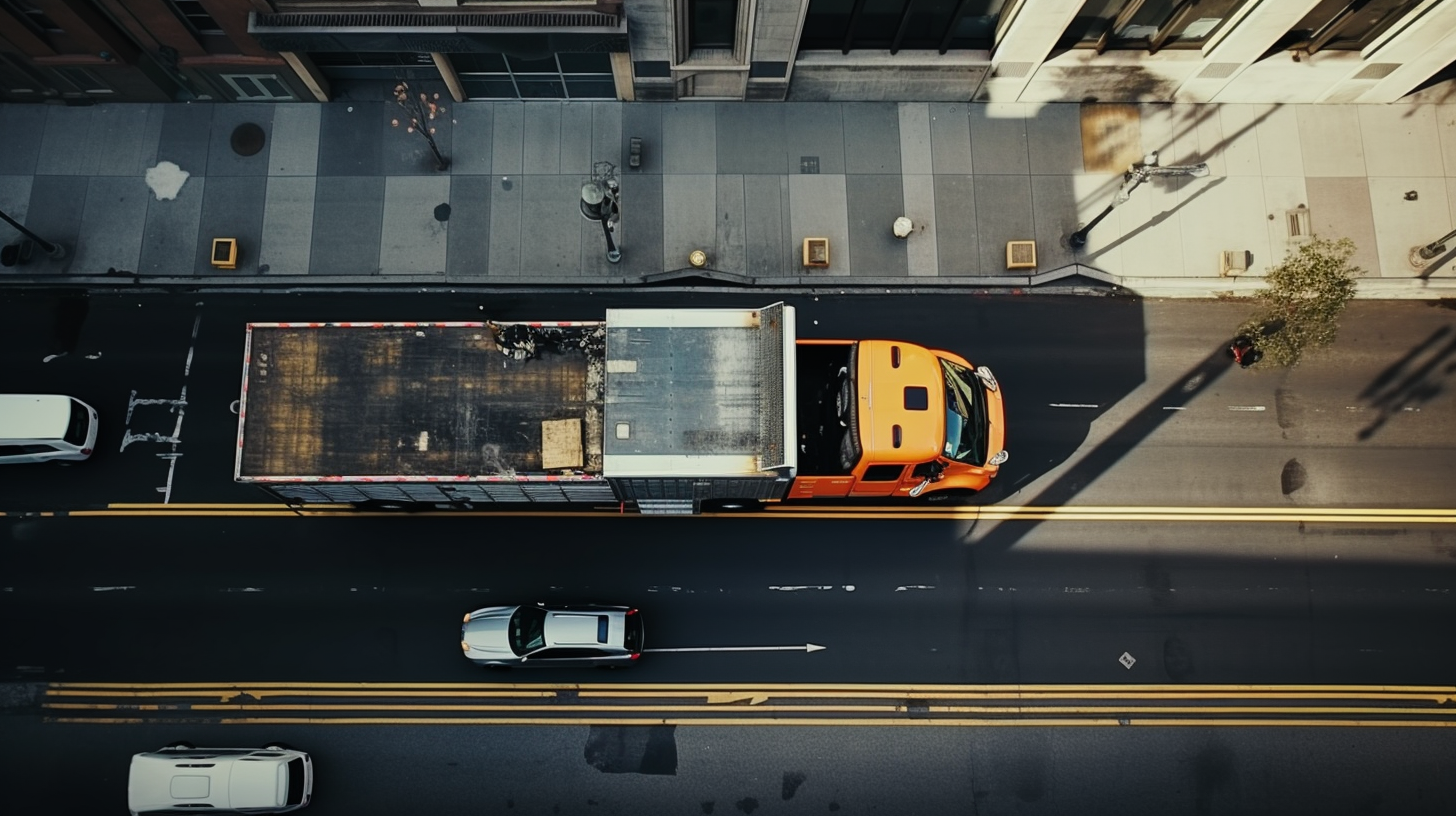 Bird's Eye View of Stopped Moving Truck