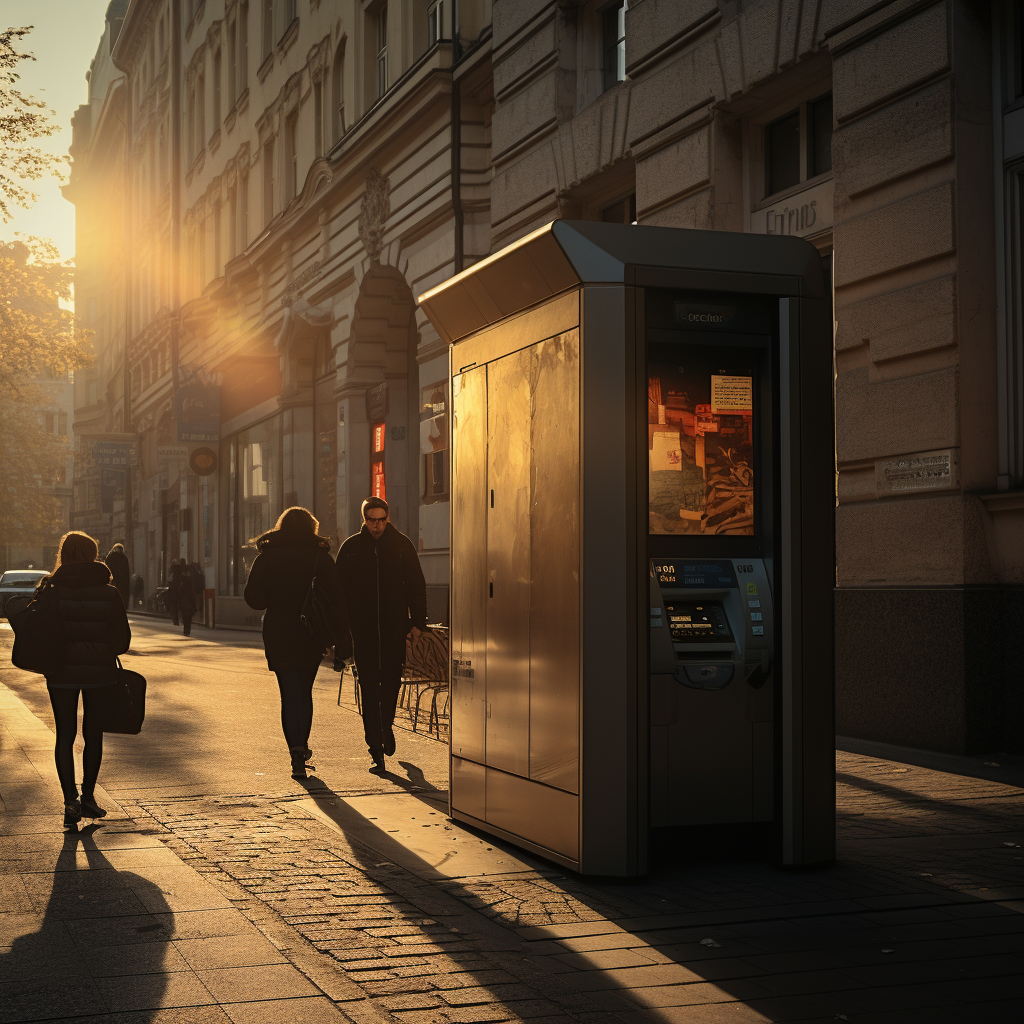 Cinematic photo of European street with commuters