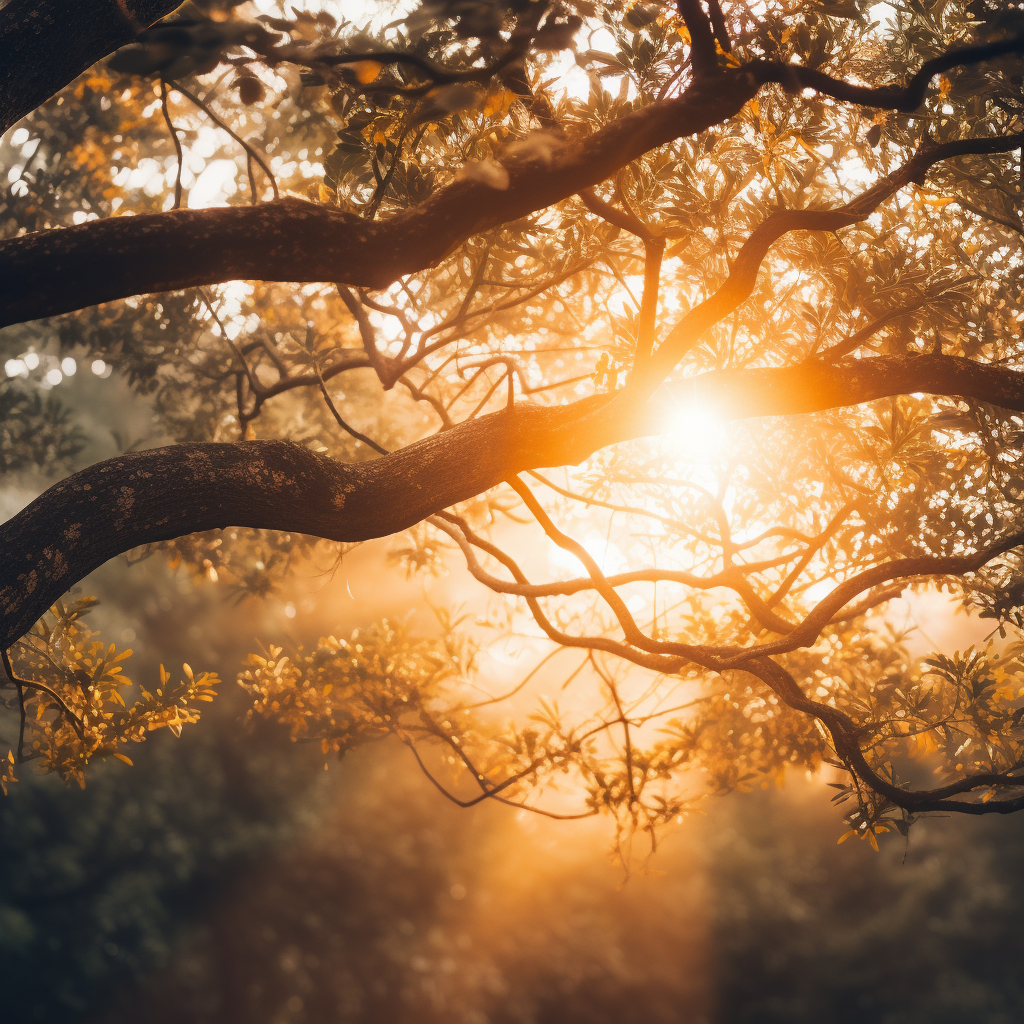 Sunlight shining through tree branches