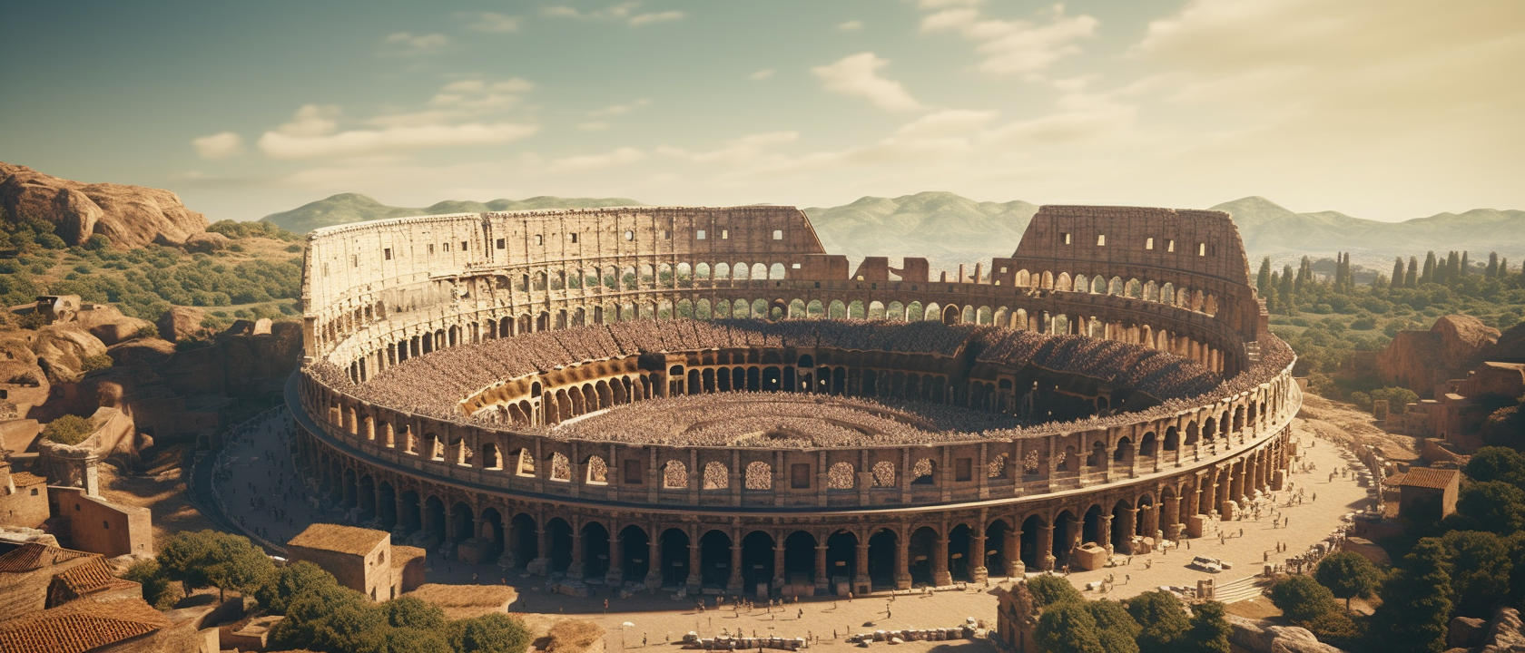 Hyper-detailed aerial shot of the Roman Colosseum