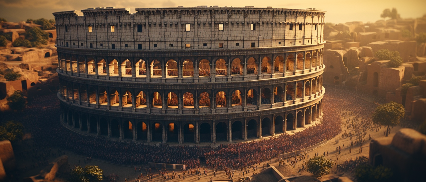 Hyperrealistic Roman Colosseum with Cheering Crowd